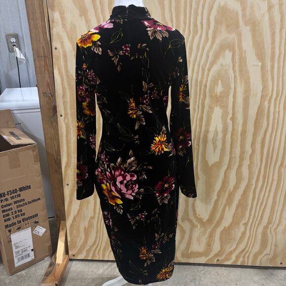 VENUS Velvet Floral Mock-Neck Bodycon Midi Dress Medium whimsygoth dark romance - Picture 2 of 10